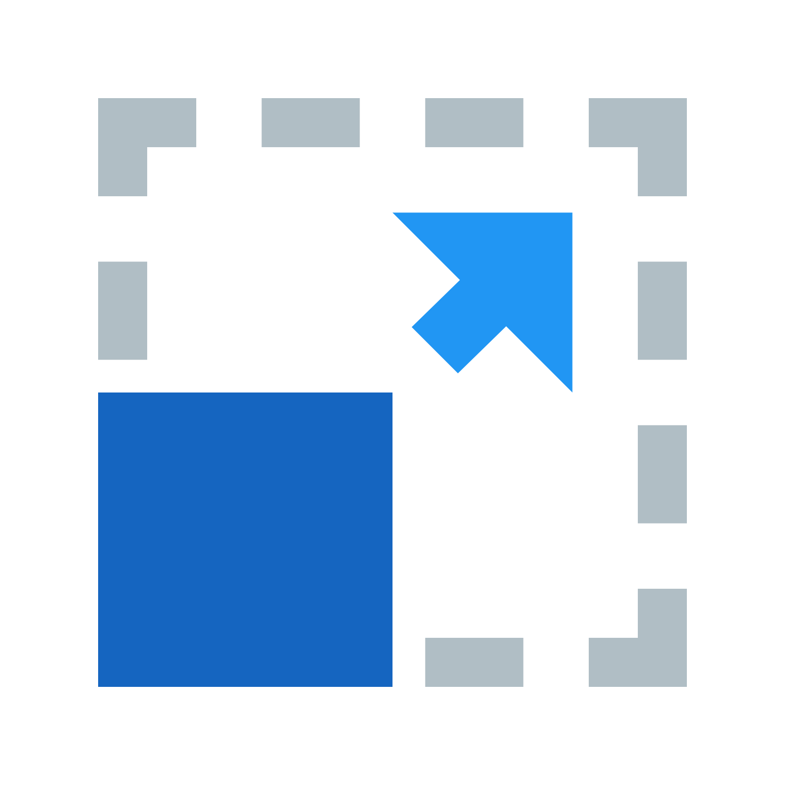 there is a square with a solid stroke with an arrow coming out