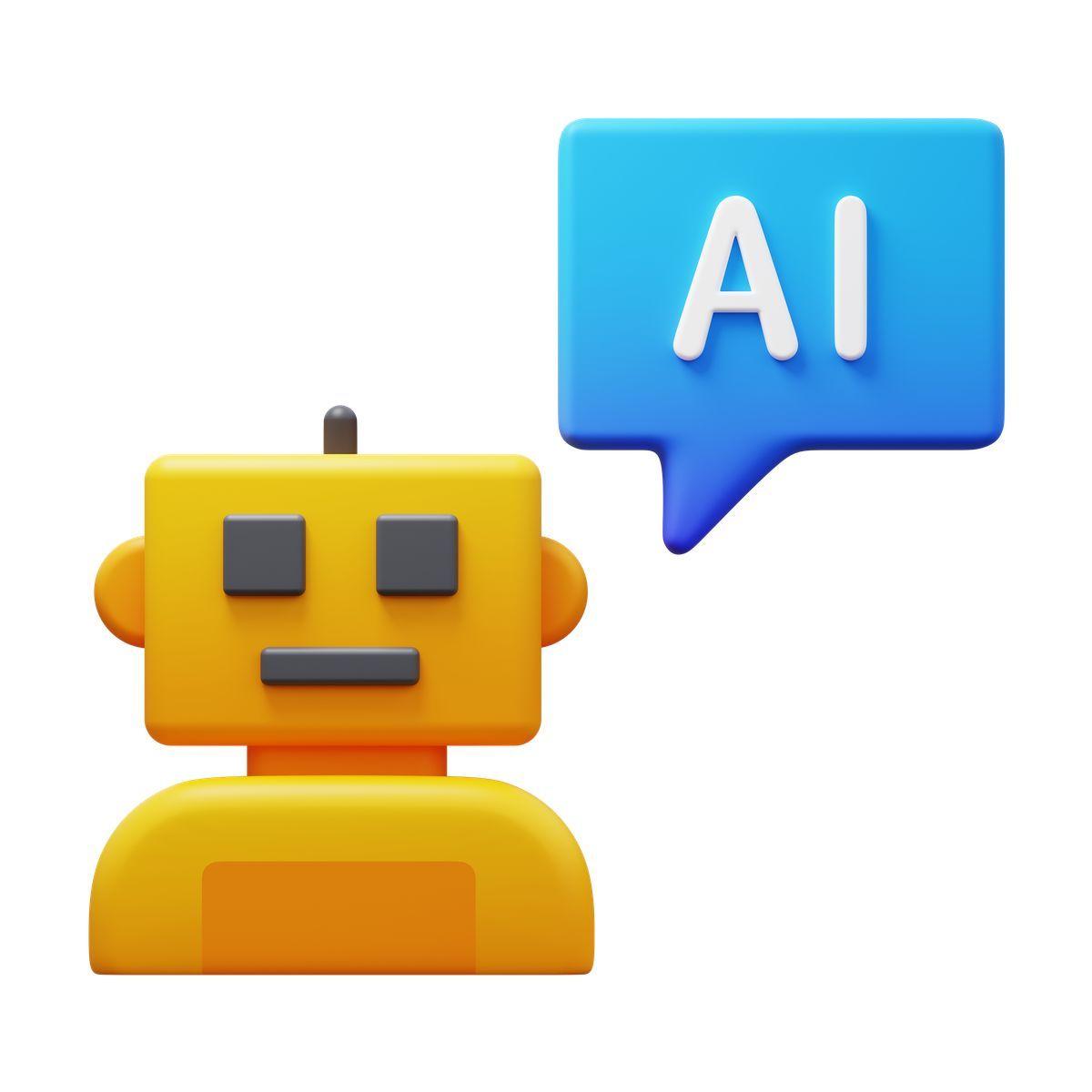 3d fluency 风格 customer support chatbot robot with ai text notification symbol 图标