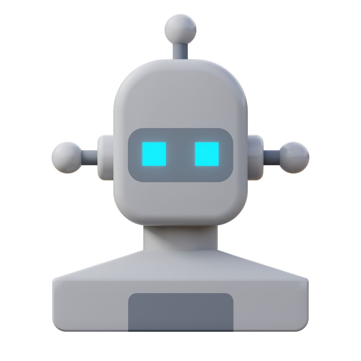 icono grey robot with antennas, artificial intelligence and robotics 3d fluency estilo