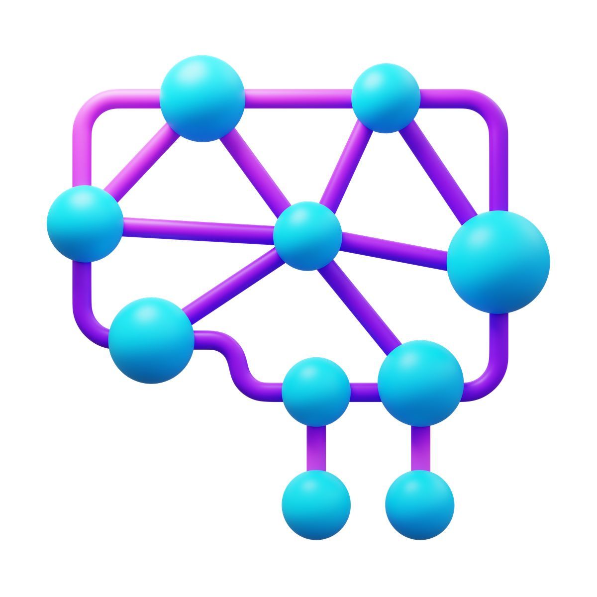 3d fluency 스타일 machine learning brain structure showing data connections and network nodes 아이콘
