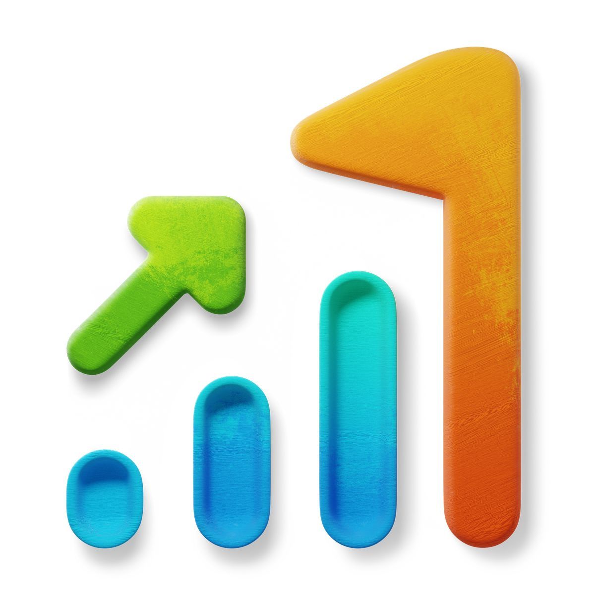 3d fluent 风格 arrow rising over colorful bar chart indicating positive business growth 图标
