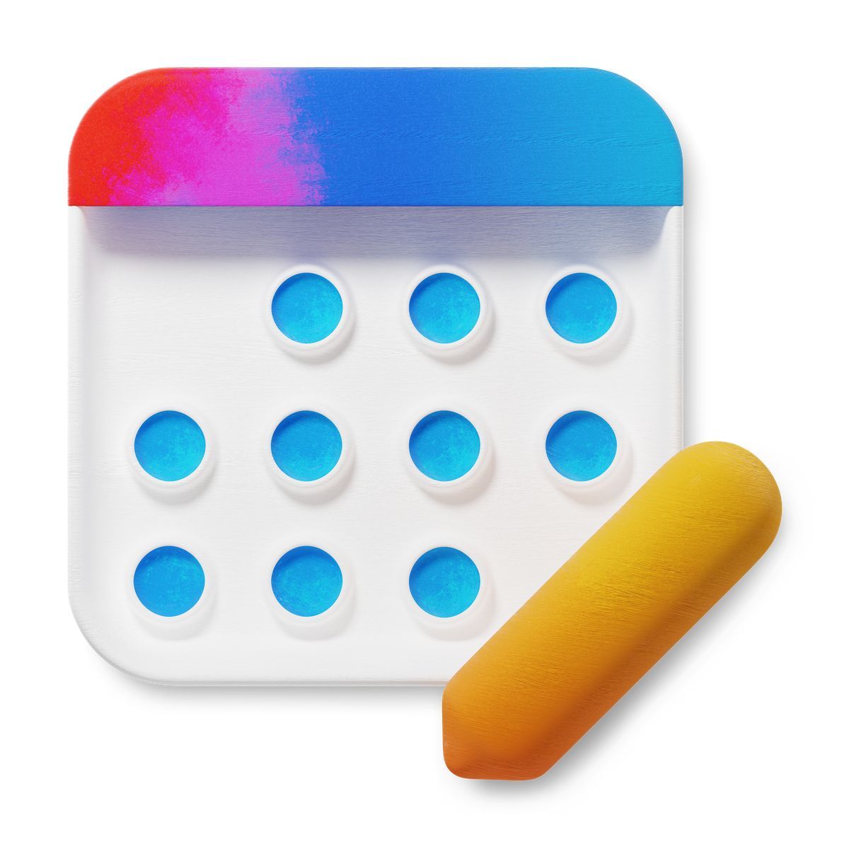 3d fluent 风格 calendar app icon with colorful header and edit pencil 图标