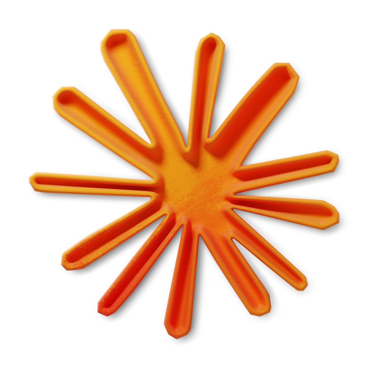 3d fluent style claude logo starburst shape radiating orange spikes icon