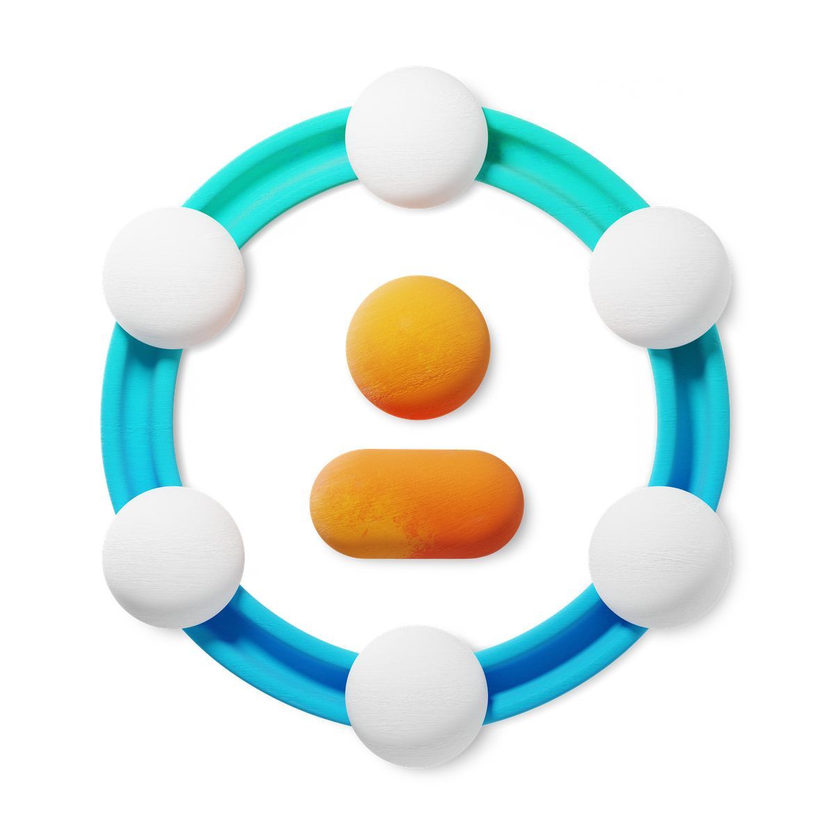 3d fluent 风格 customer avatar surrounded by circular network nodes for omnichannel experience 图标