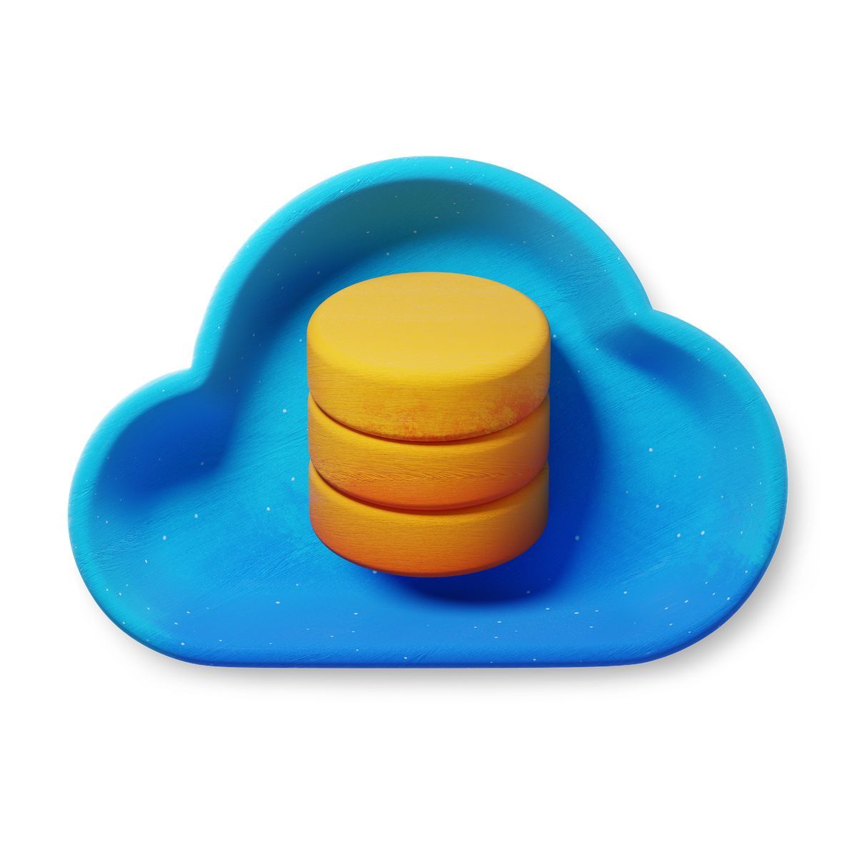 3d fluent Stil database storage stack inside blue cloud computing service symbol Icon