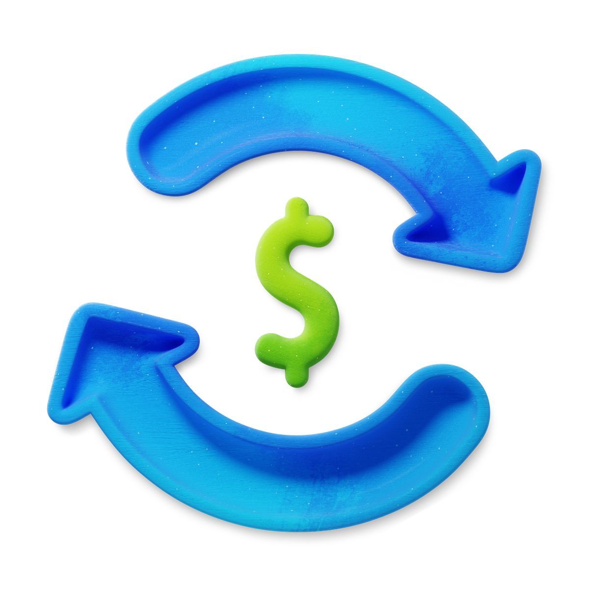 3d fluent スタイル dollar symbol surrounded by circular arrows indicating continuous cash flow アイコン
