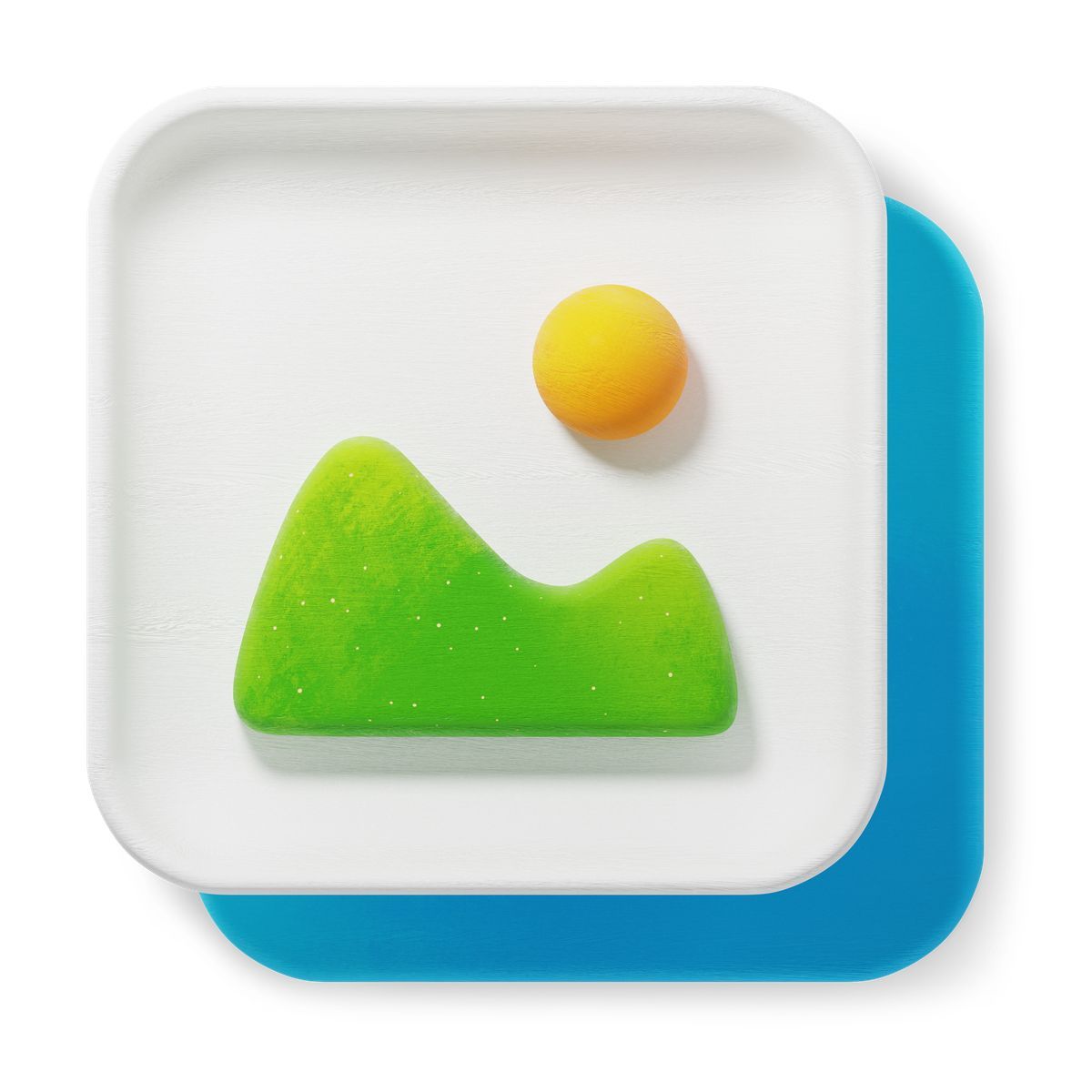 3d fluent 스타일 gallery app icon with green mountain and yellow sun symbol 아이콘