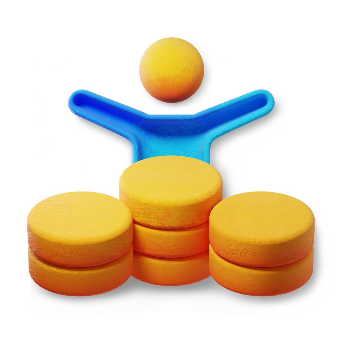 3d fluent スタイル investment growth with joyful person standing behind coin stacks アイコン