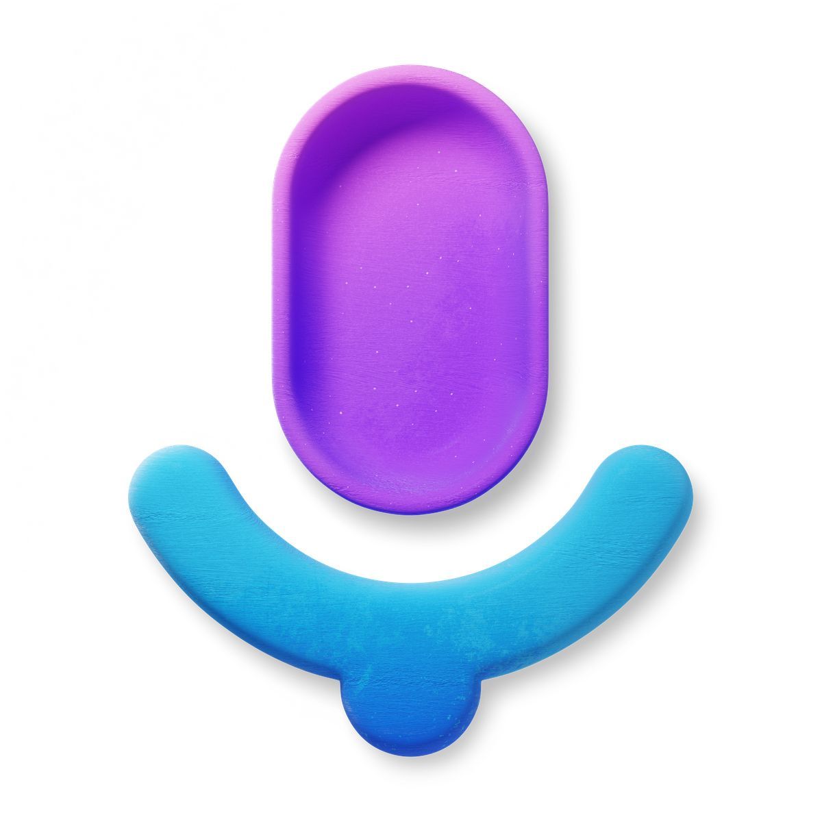 3d fluent 风格 microphone symbol made from purple capsule and blue curved shape 图标