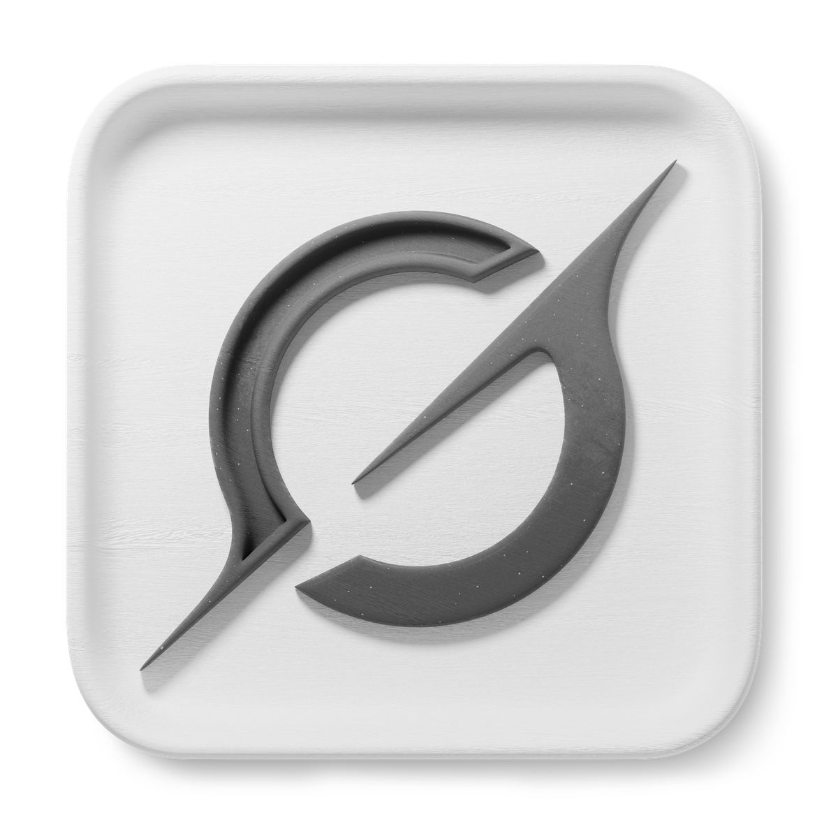 3d fluent style minimalist circular grok logo with pointed diagonal on square tile icon