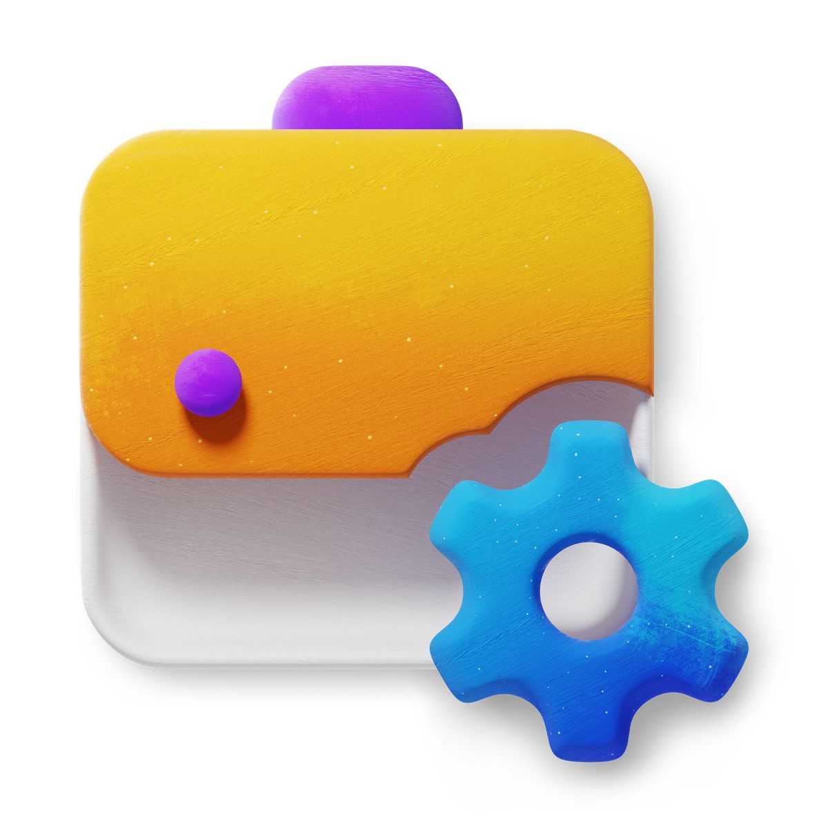 3d fluent style office briefcase and gear depicting professional tools setup and optimization icon