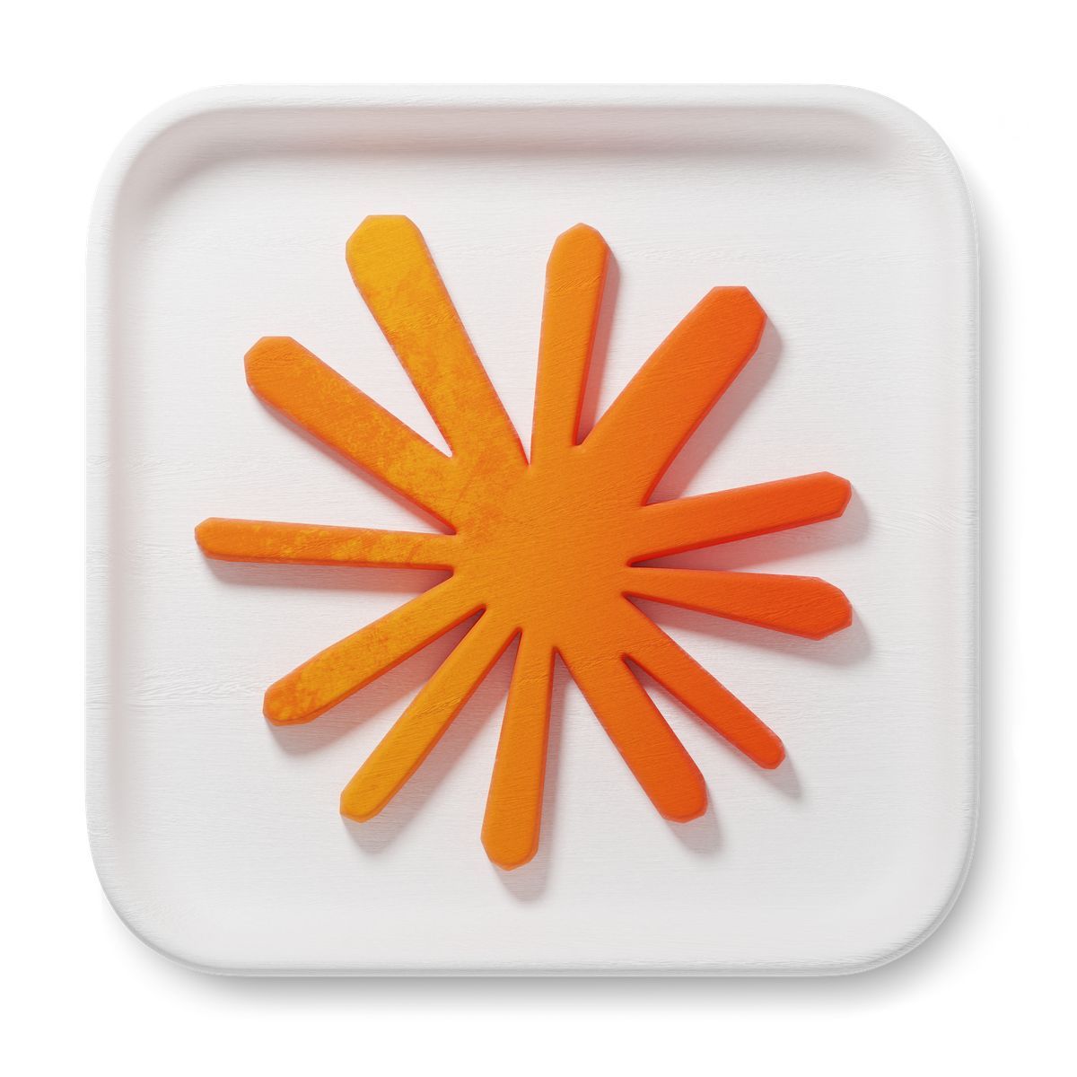 3d fluent style orange claude logo explosion burst with spikes casting shadows icon