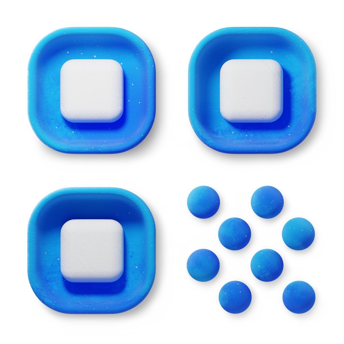 3d fluent スタイル qr code inspired layout with blue rounded squares and circles アイコン