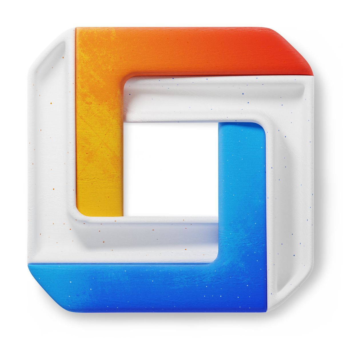 3d fluent スタイル square penrose shape with gradient orange yellow blue segments アイコン