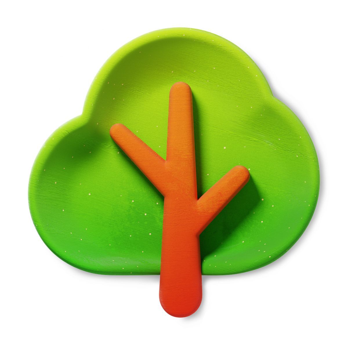 icona tree with bright green canopy and orange trunk shape 3d fluent stile
