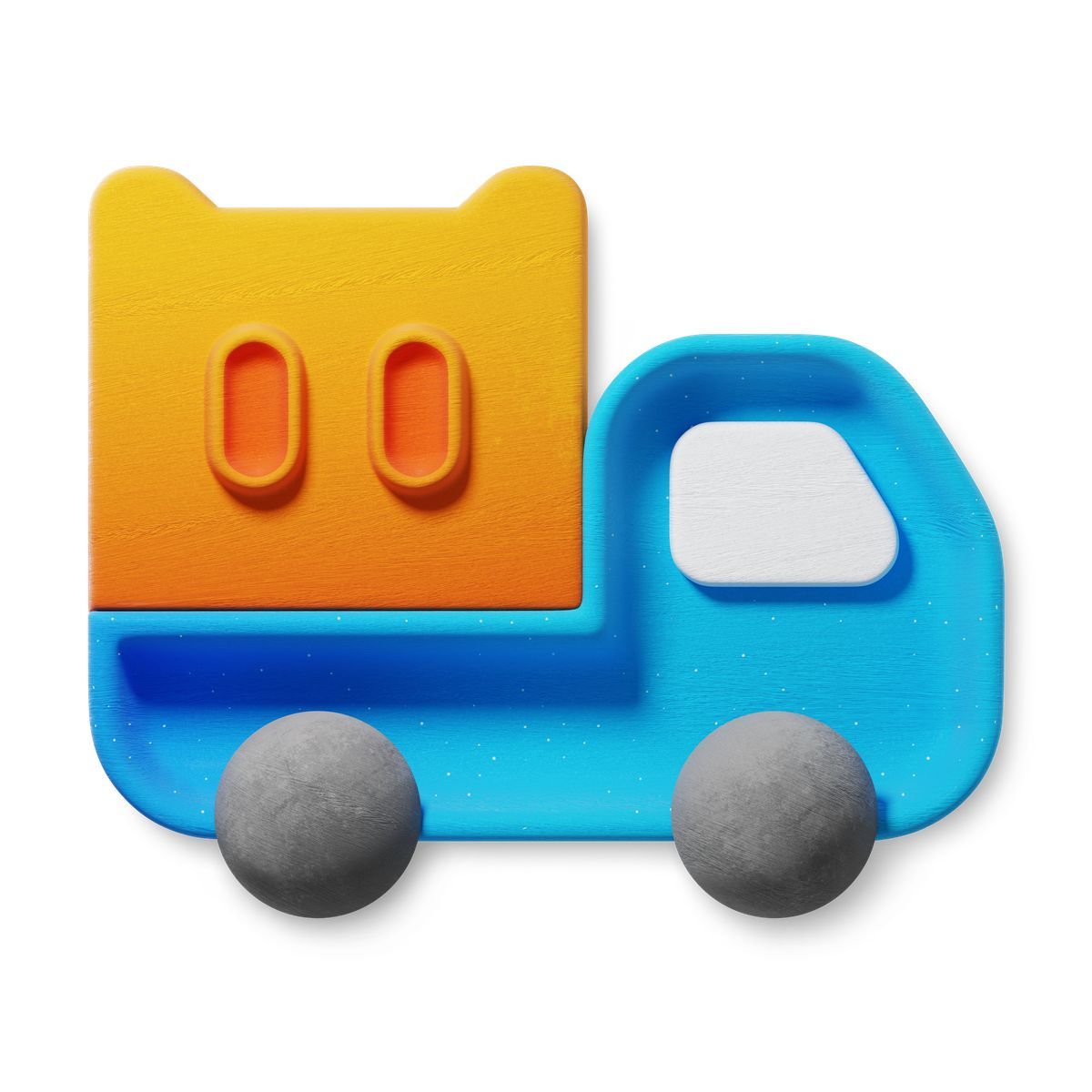 3d fluent 스타일 truck toy with yellow container and gray wheels for kids 아이콘