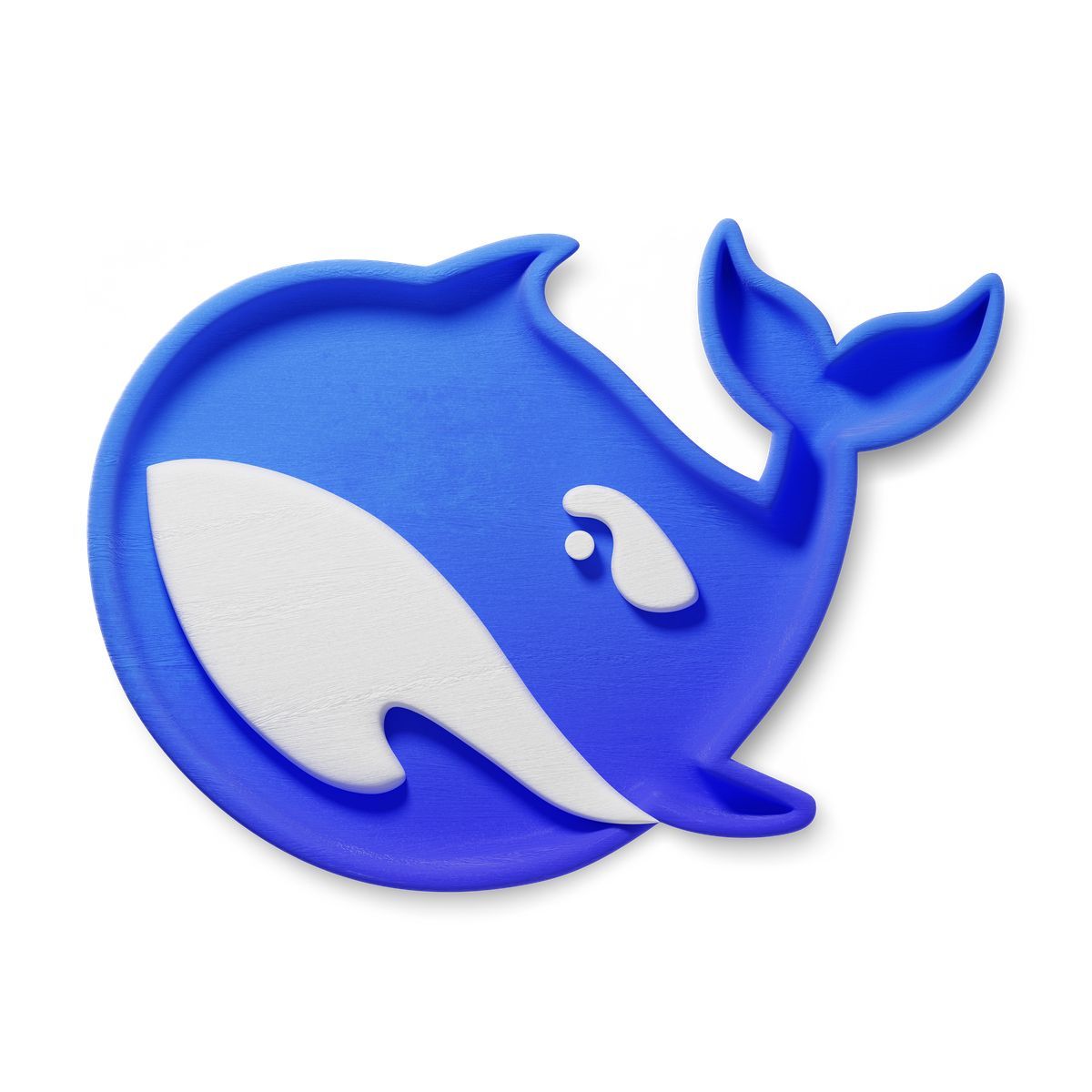 3d fluent style whale deep seek logo with curved tail and water splash icon