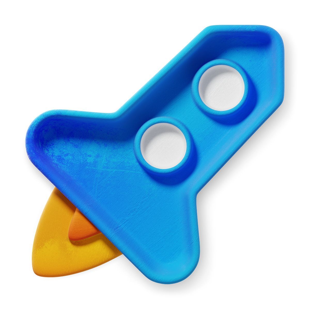 3d fluent style blue rocket with flames, startup launch, innovation and discovery icon