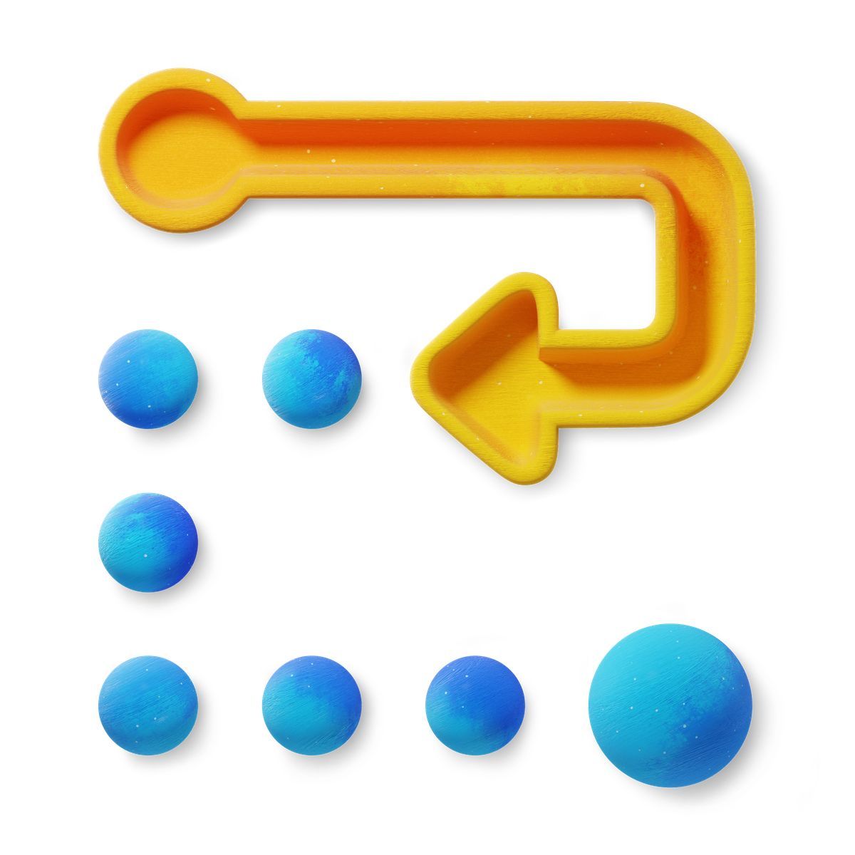 3d fluent style curved arrow directing process flow across dots, workflow and process visualization icon
