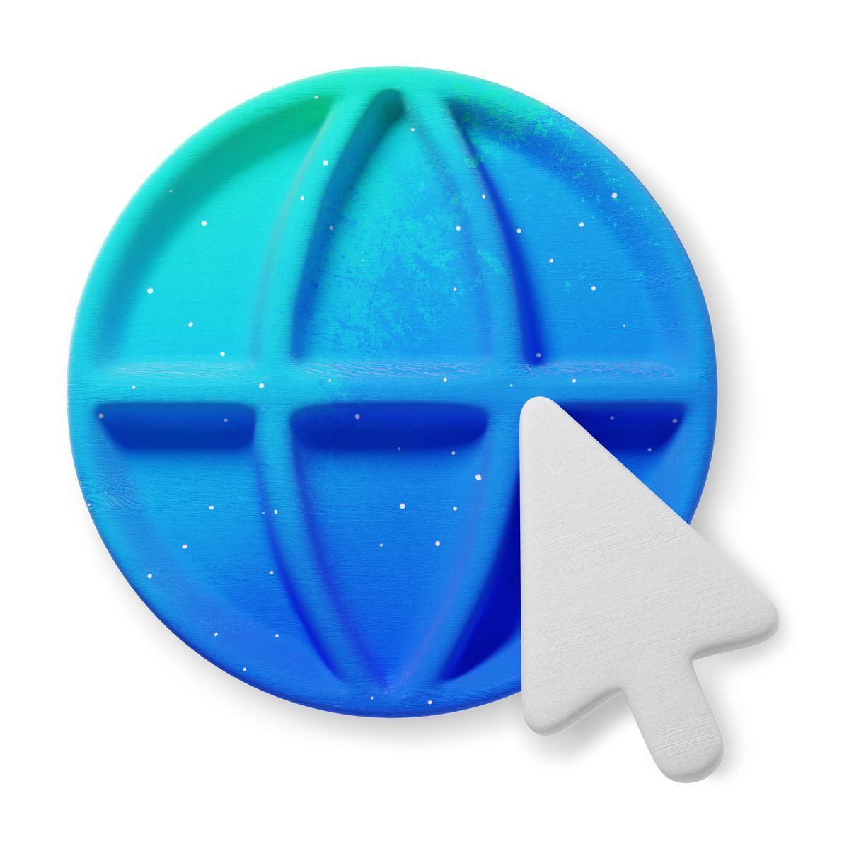 3d fluent style globe icon with cursor arrow, internet access and web browsing icon