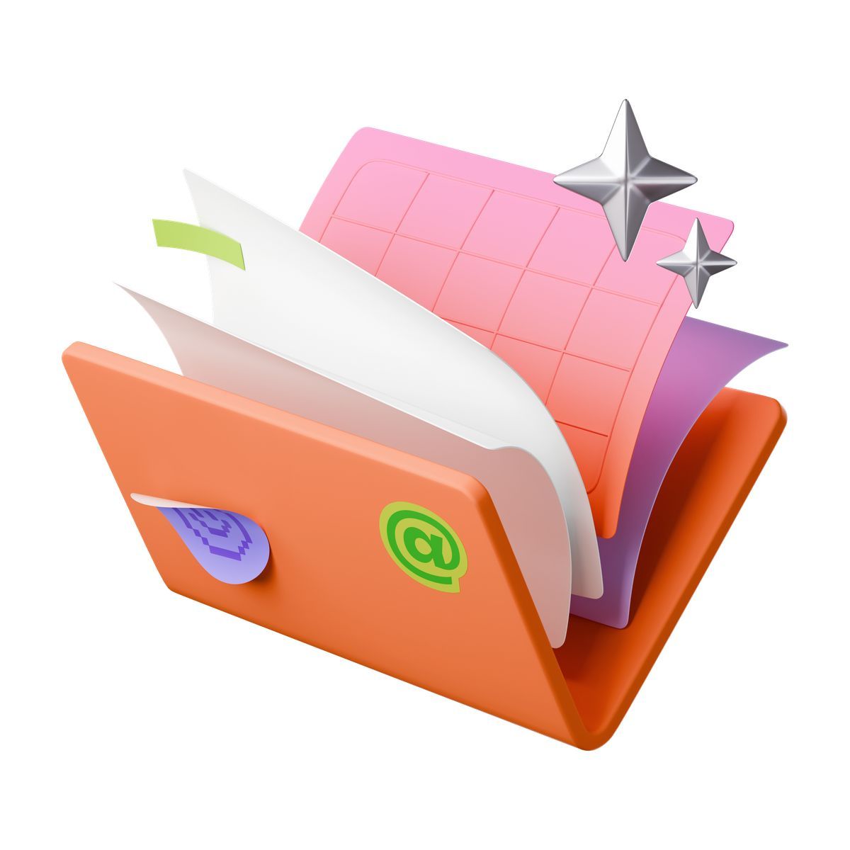 icona 3d folder with papers and ai stars 3d stickle style
