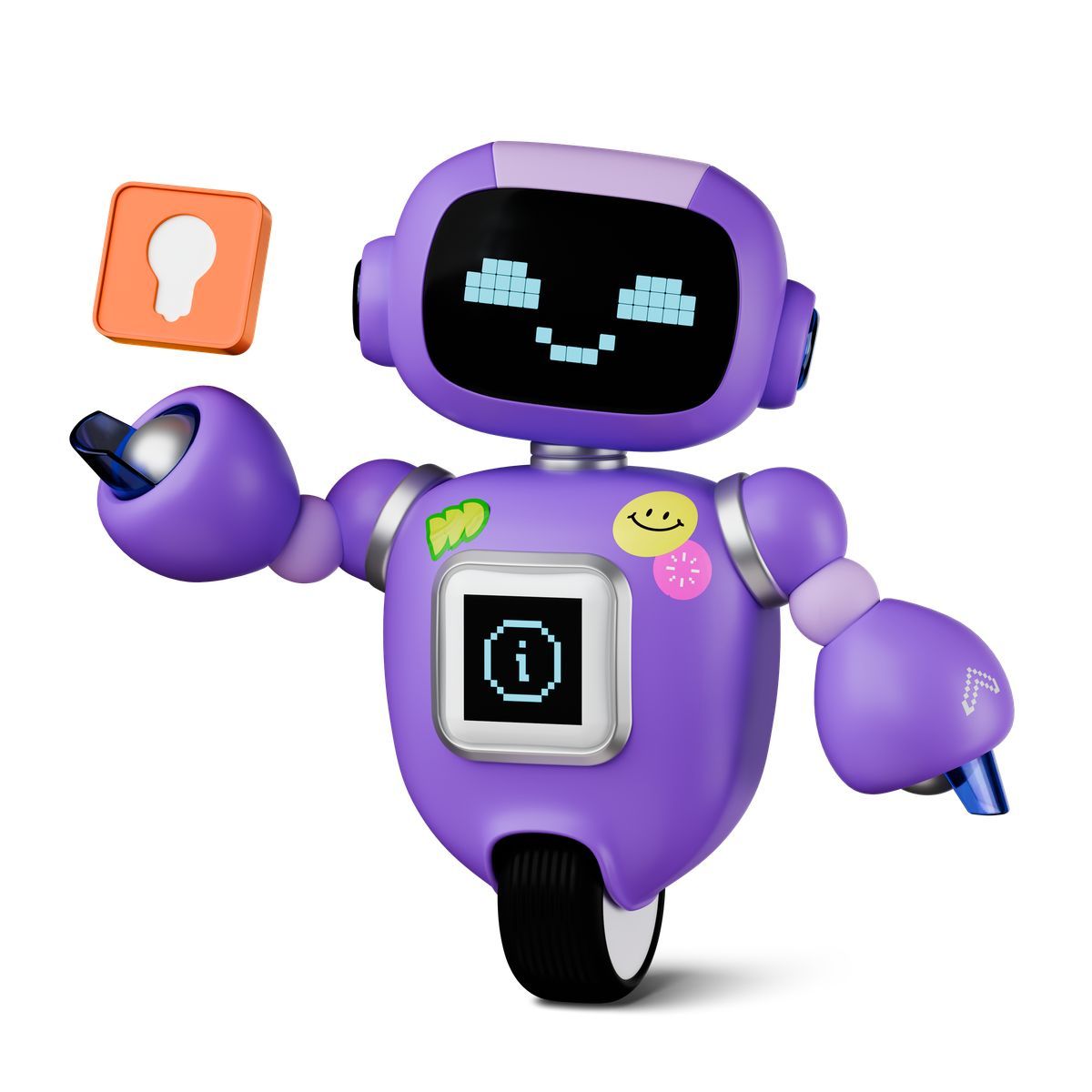 3d stickle 风格 ai chatbot robot with digital face and floating idea symbol 图标