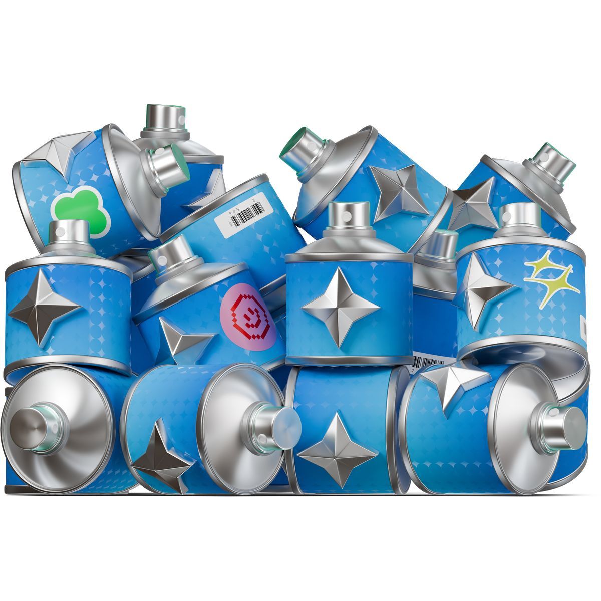 3d stickle style ai spray paint cans in an invisible box icon