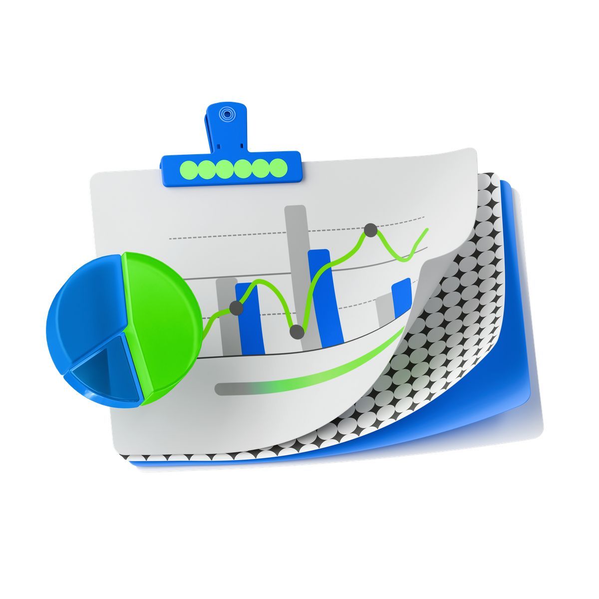 3d stickle スタイル analytics dashboard pie chart and bars tracking business performance metrics アイコン