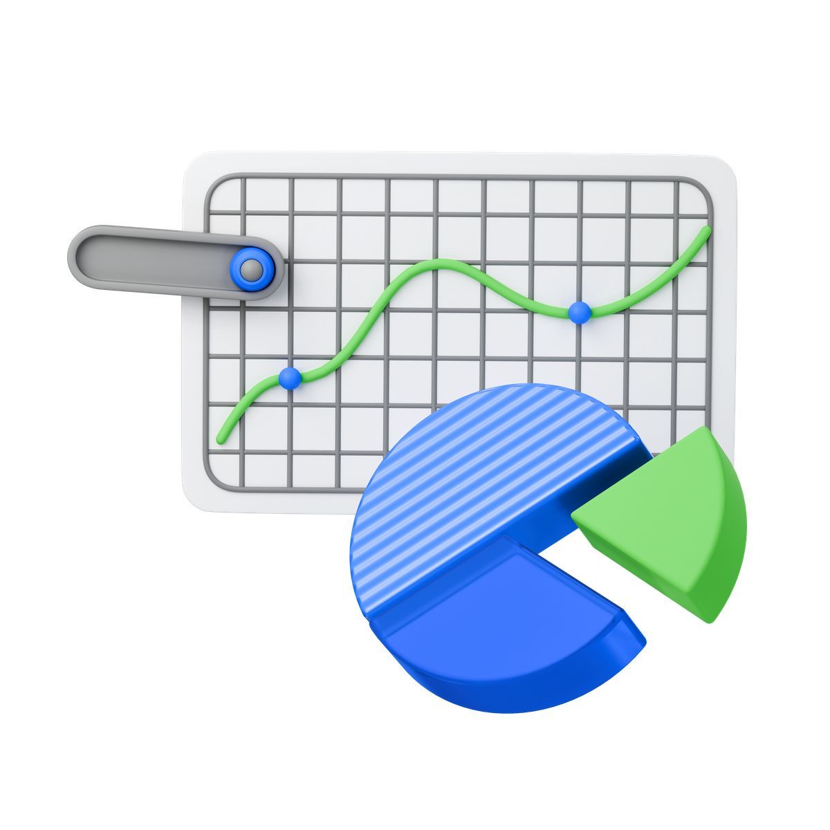 3d stickle スタイル analytics report combining grid line chart and colorful pie diagram アイコン