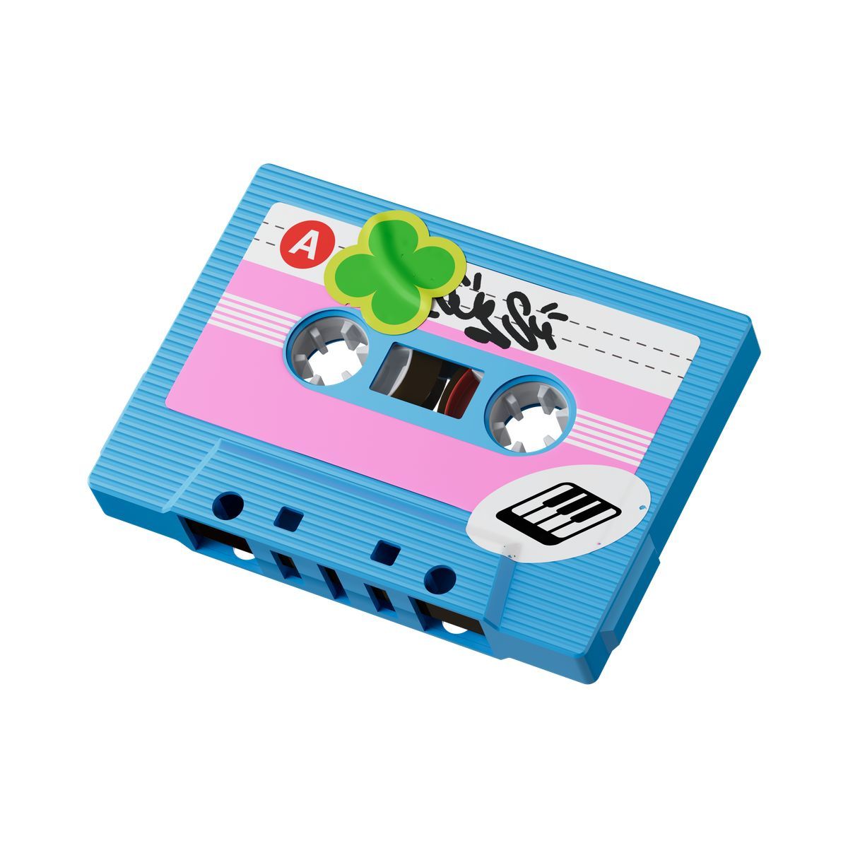 3d stickle 风格 audio mixtape cassette with handwritten scribble label and clover 图标