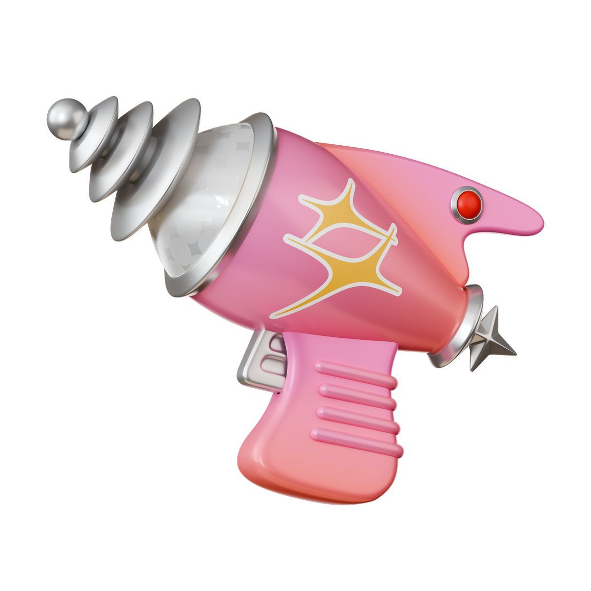 3d stickle style blaster futuristic retro raygun with red button and star detail icon