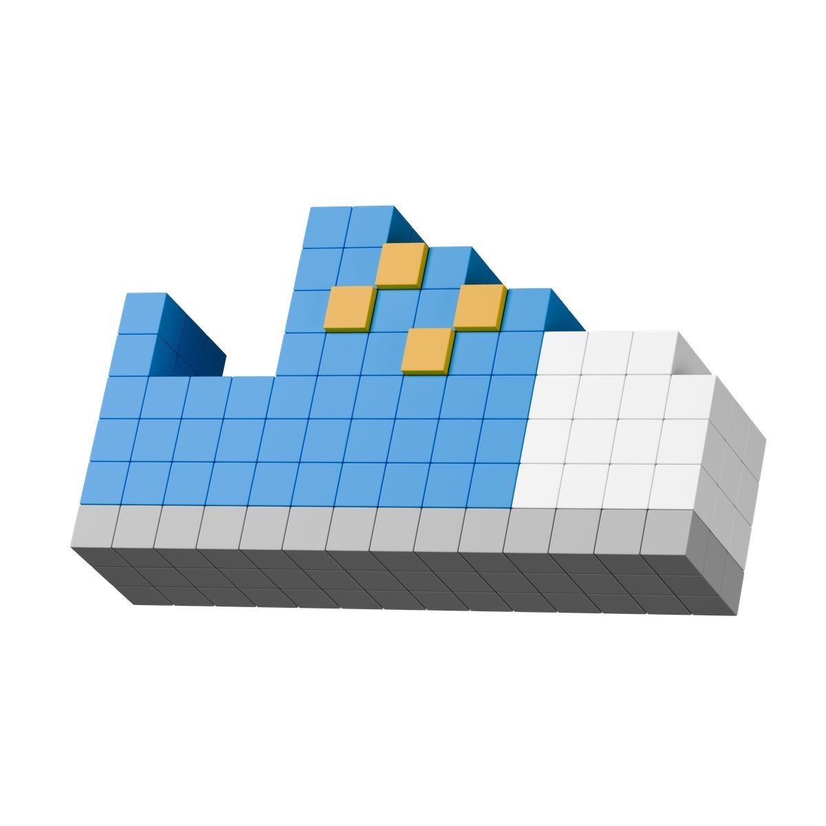 3d stickle style blue sports shoe retro voxel model made of geometric cubes icon