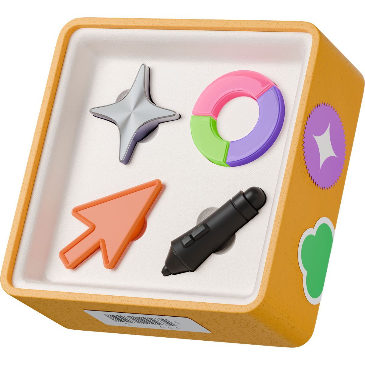 3d stickle style box with design and analytical tools, design and analytics toolkit icon
