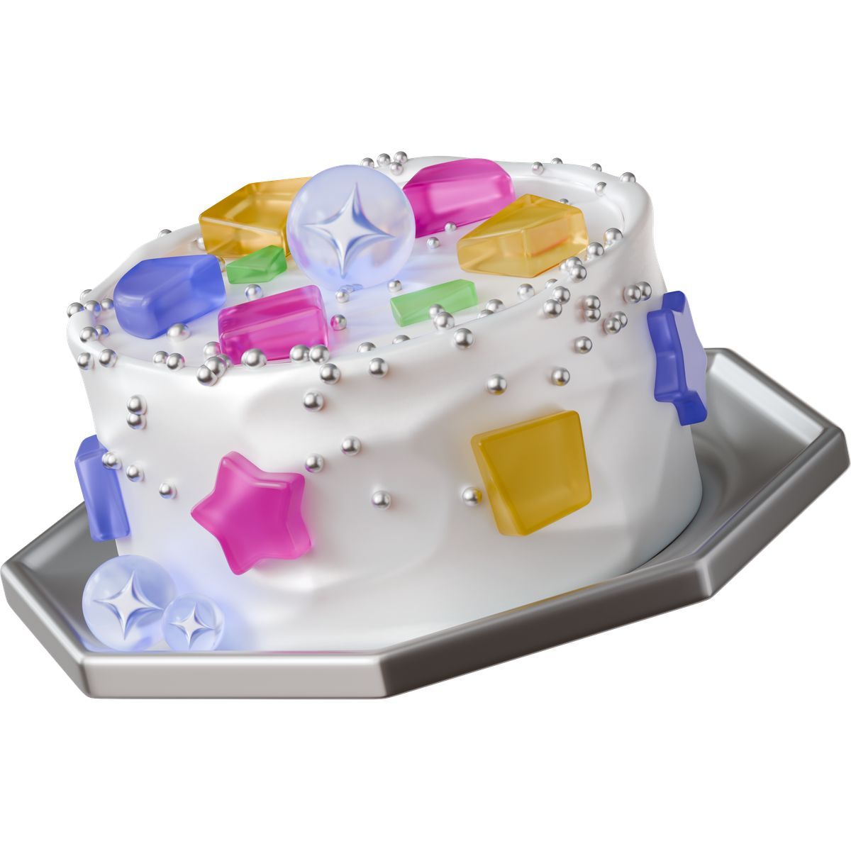 3d stickle style cake with gummy decorations and sprinkles icon