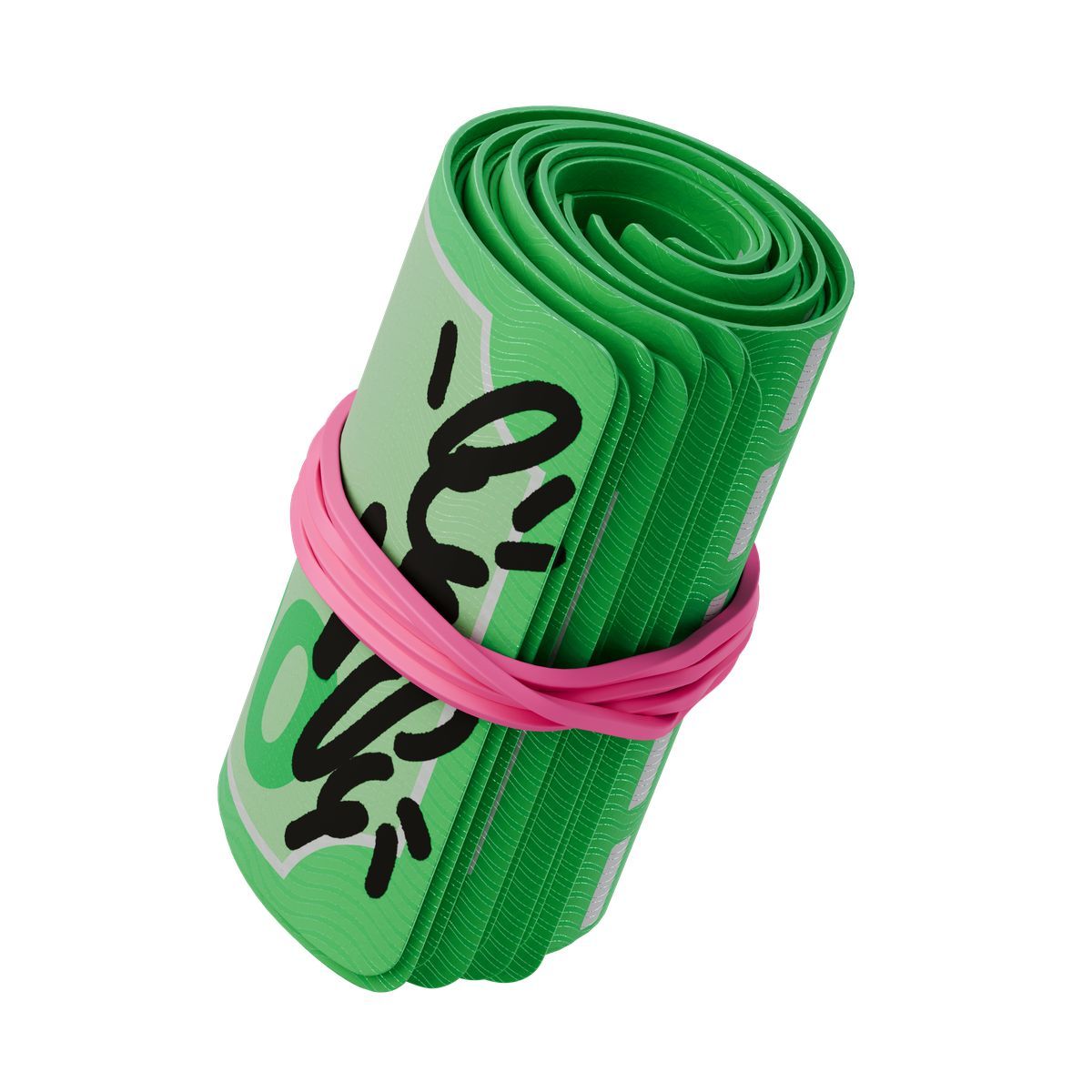 icono cash stack wrapped by pink rubber band and graffiti doodles 3d stickle estilo