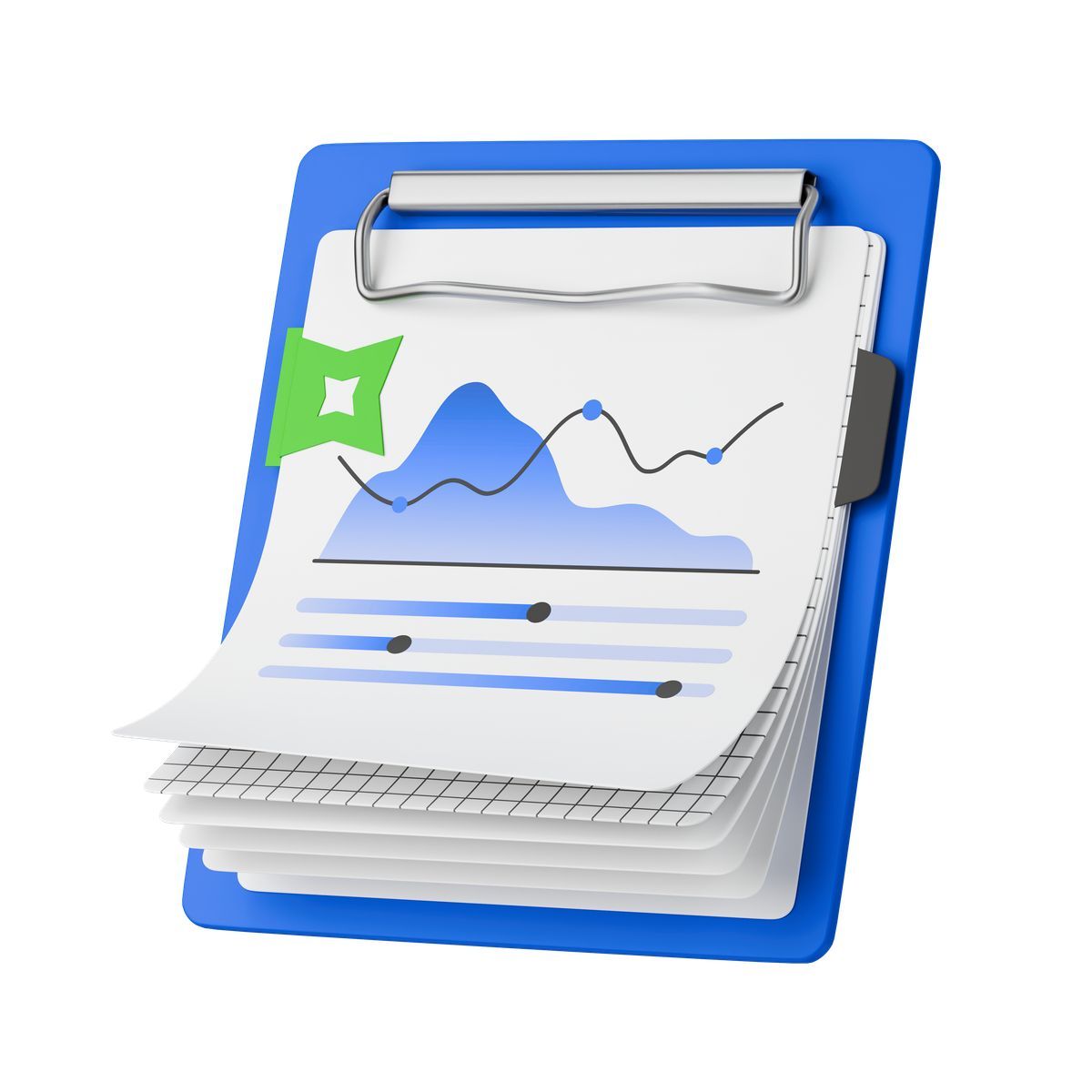 3d stickle スタイル clipboard data report with line chart and analytics dashboard pages アイコン