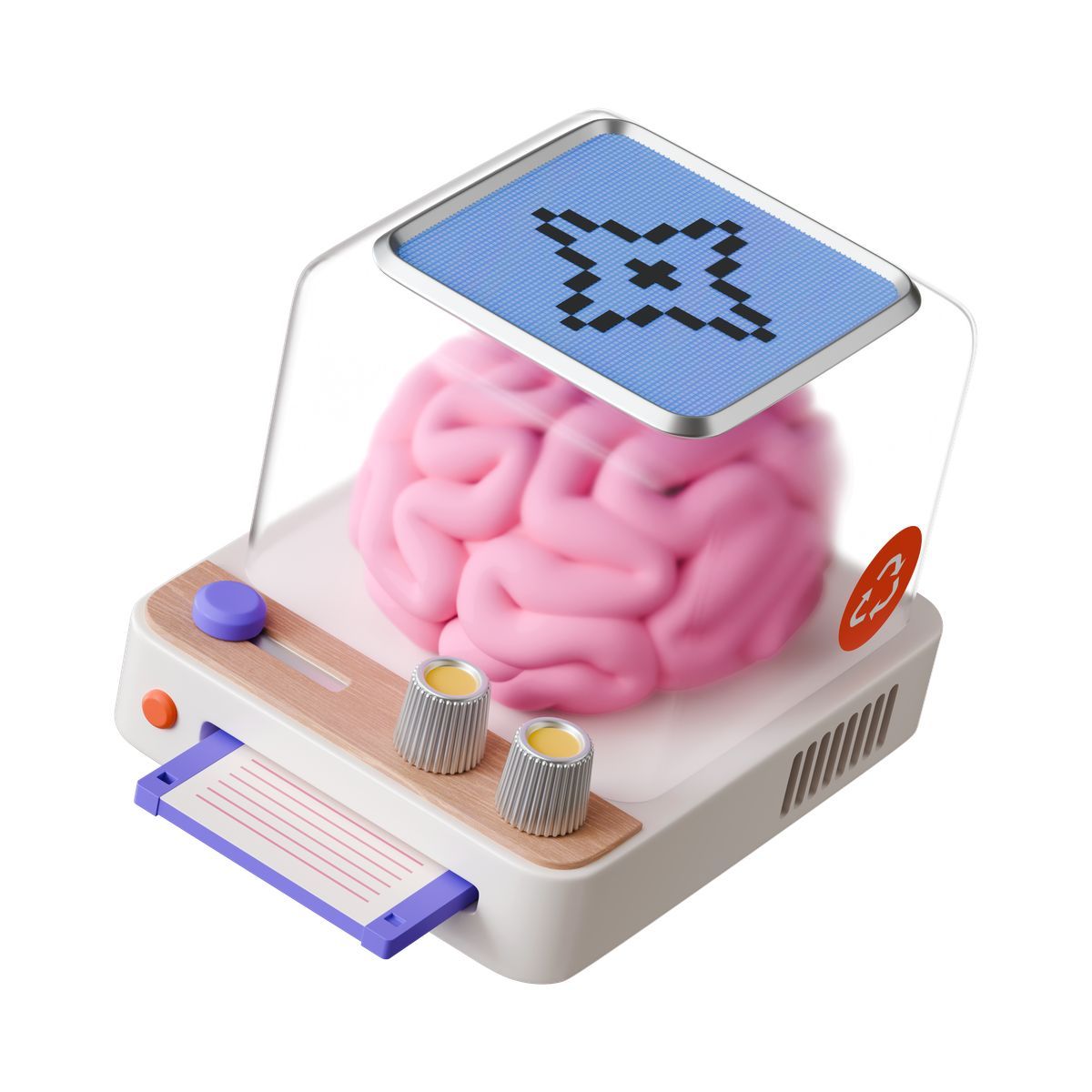 3d stickle スタイル cognitive computing brain connected to retro control panel technology アイコン