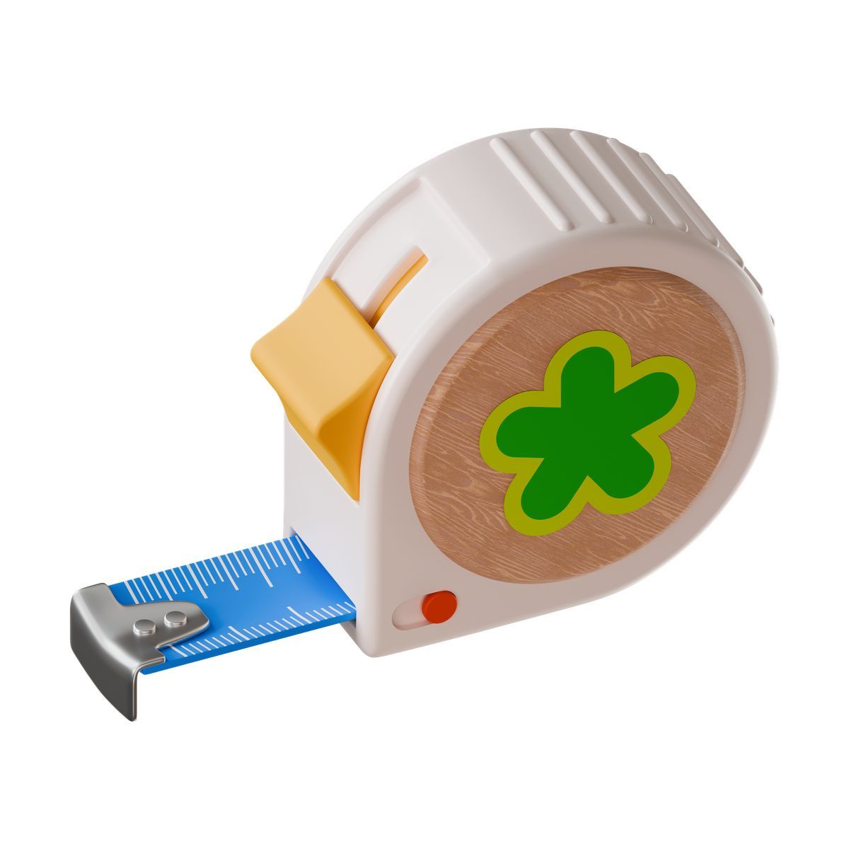 icona construction measuring tape with decorative clover emblem and plastic casing 3d stickle stile
