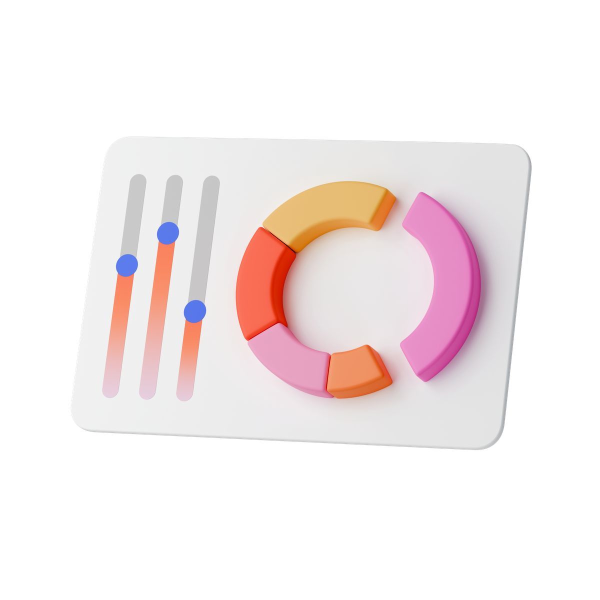3d stickle Stil dashboard panel with colorful circular chart and vertical control sliders Icon