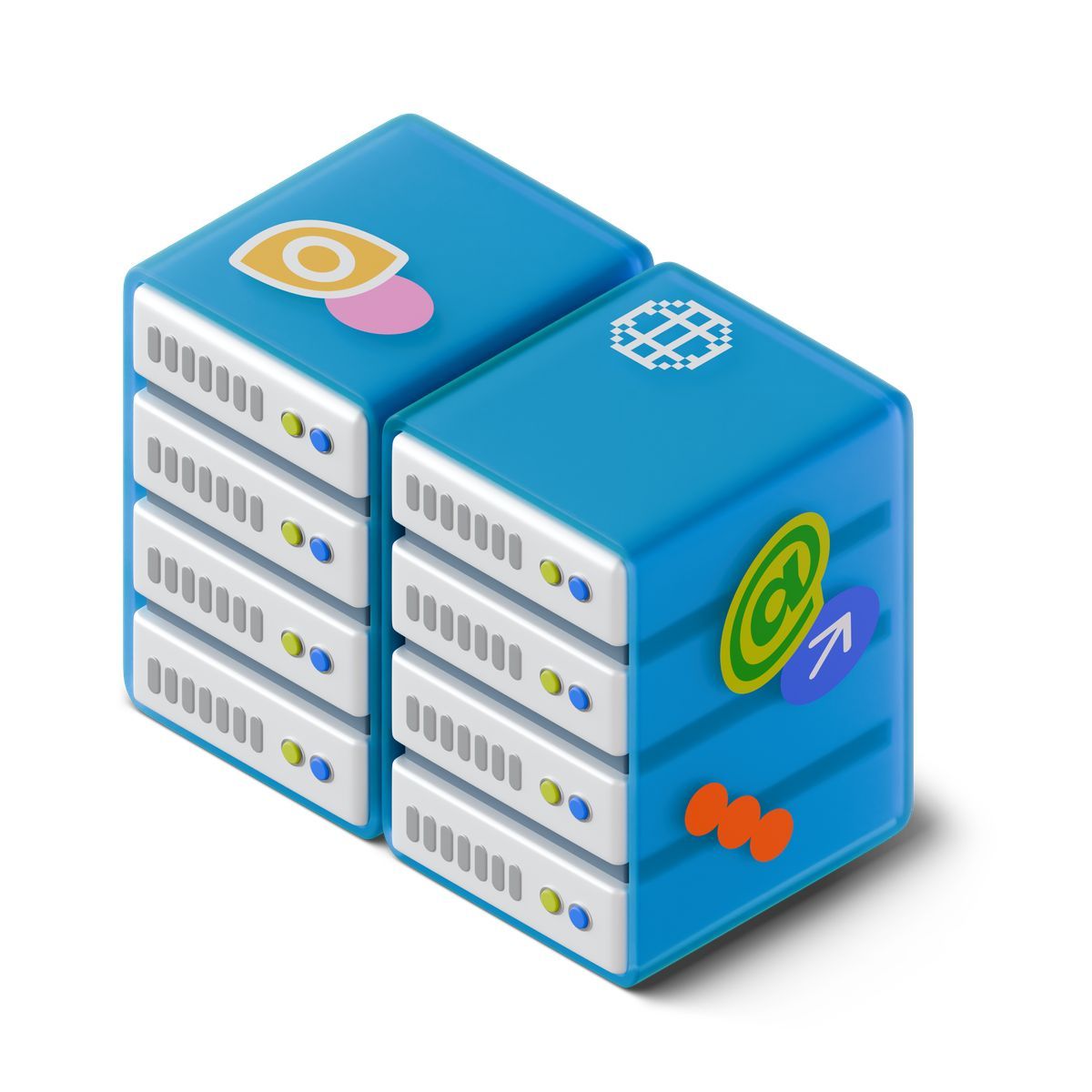 3d stickle スタイル data center servers represent online hosting and network storage technology アイコン