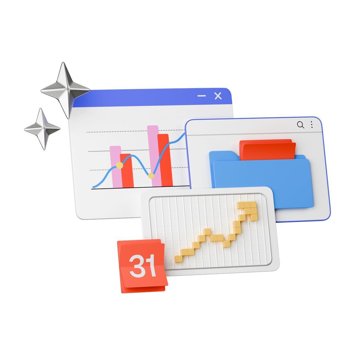 3d stickle スタイル data chart window and folder manager interface for business analytics アイコン