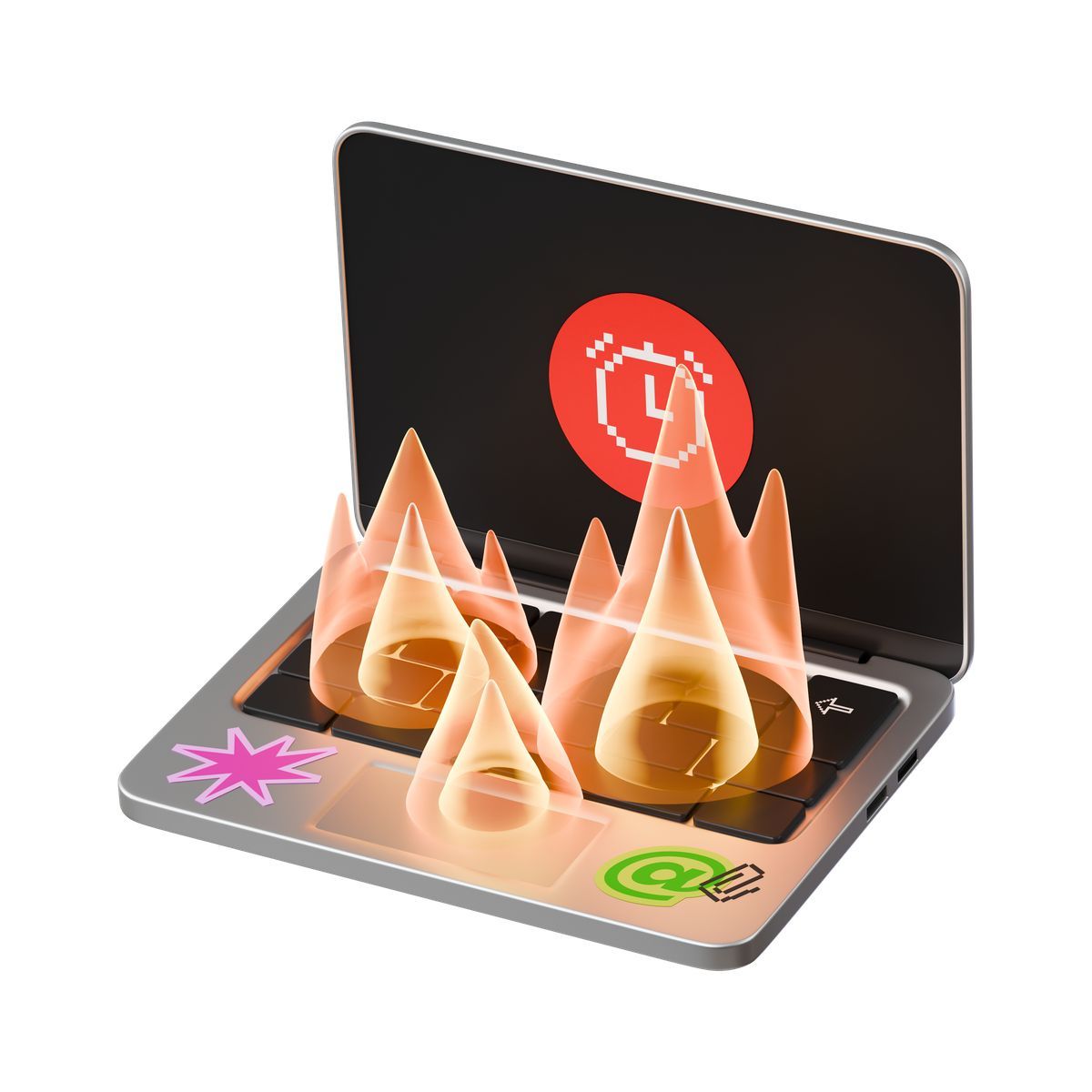 3d stickle style deadline with laptop on fire icon