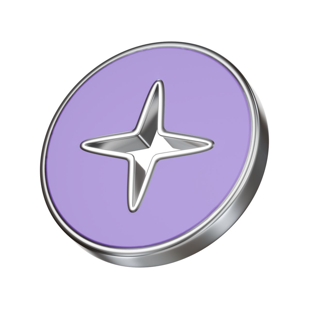3d stickle style fashion accessory badge with metallic four pointed star cutout icon