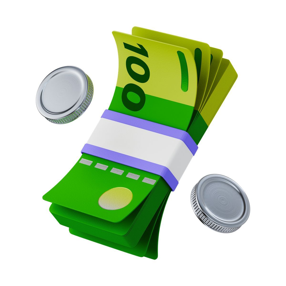 icono green cash bundle with coins for financial income 3d stickle estilo