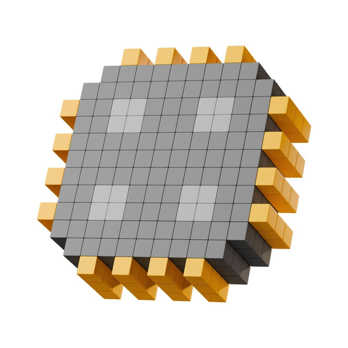 3d stickle style grey voxel microchip with connector pins icon