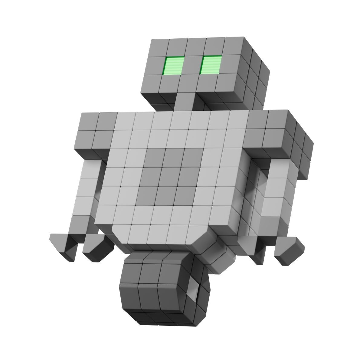 3d stickle style grey voxel sci fi robot on wheel icon