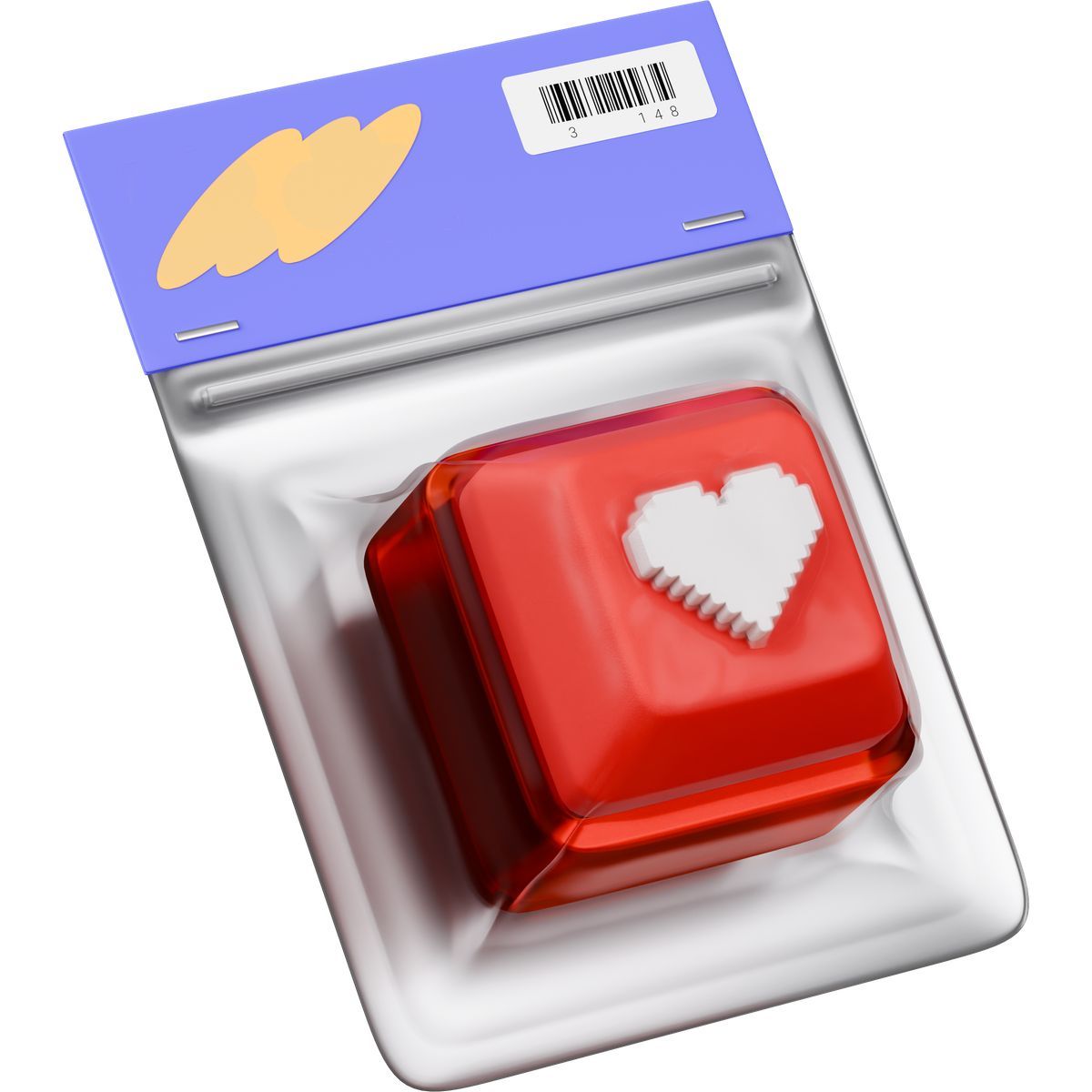 Heart keycap in vacuum package icon