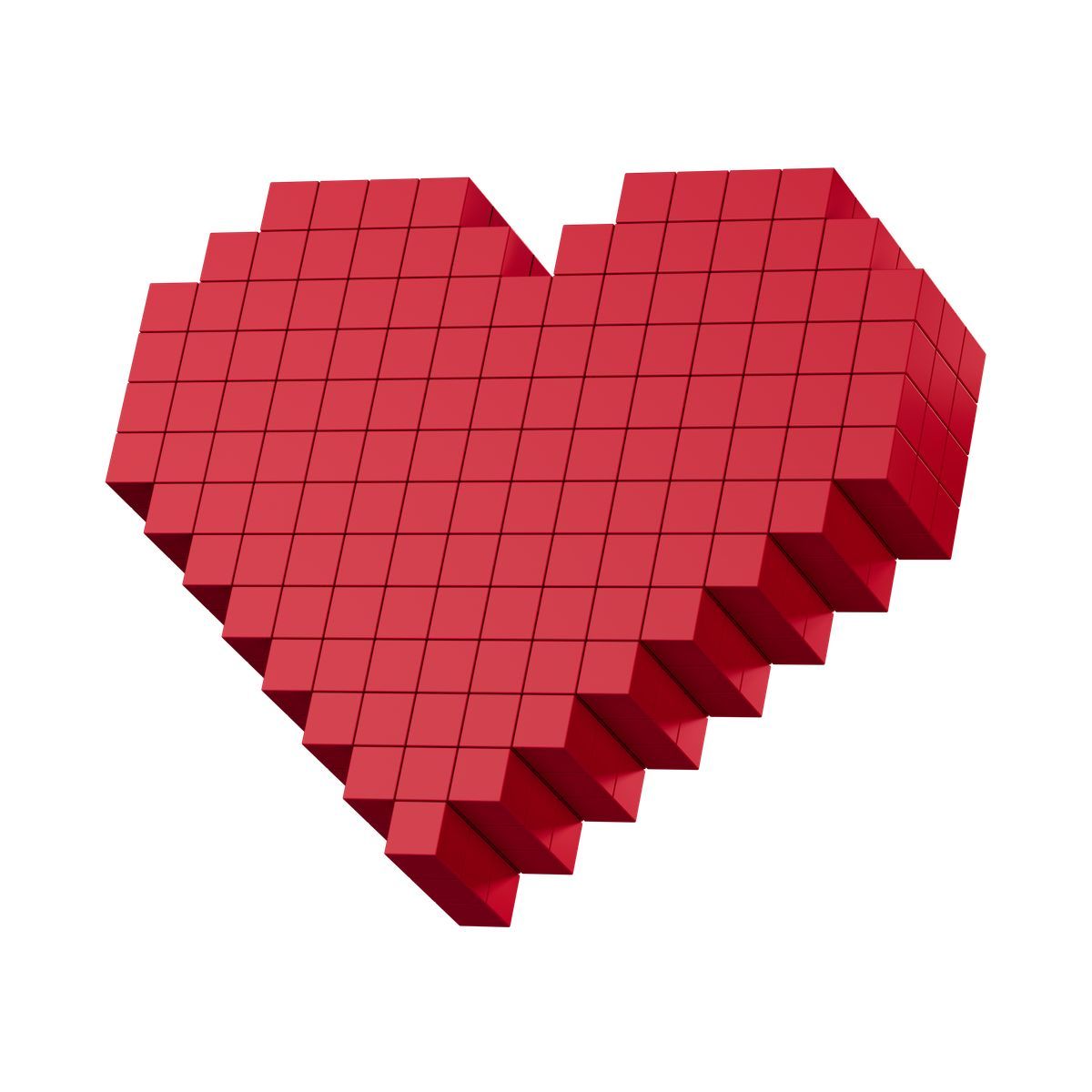3d stickle style heart made from red cubes forming pixelated geometric love shape icon