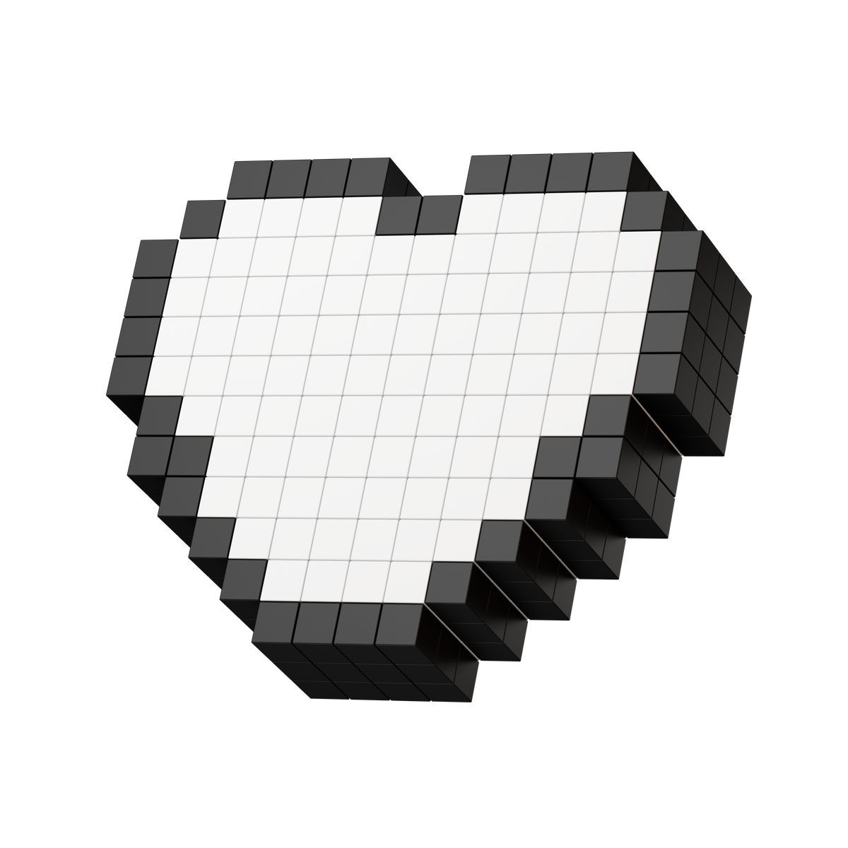 icona heart pixelated cube shape built from white and black blocks 3d stickle stile