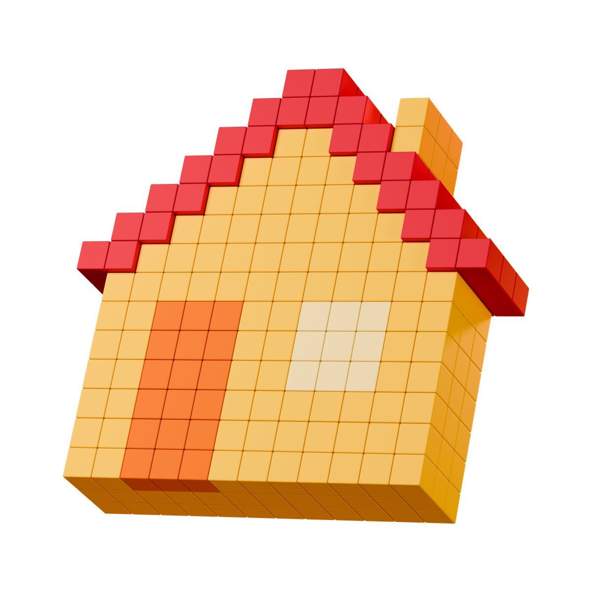 3d stickle style house pixel art blocky building with red roof and chimney icon
